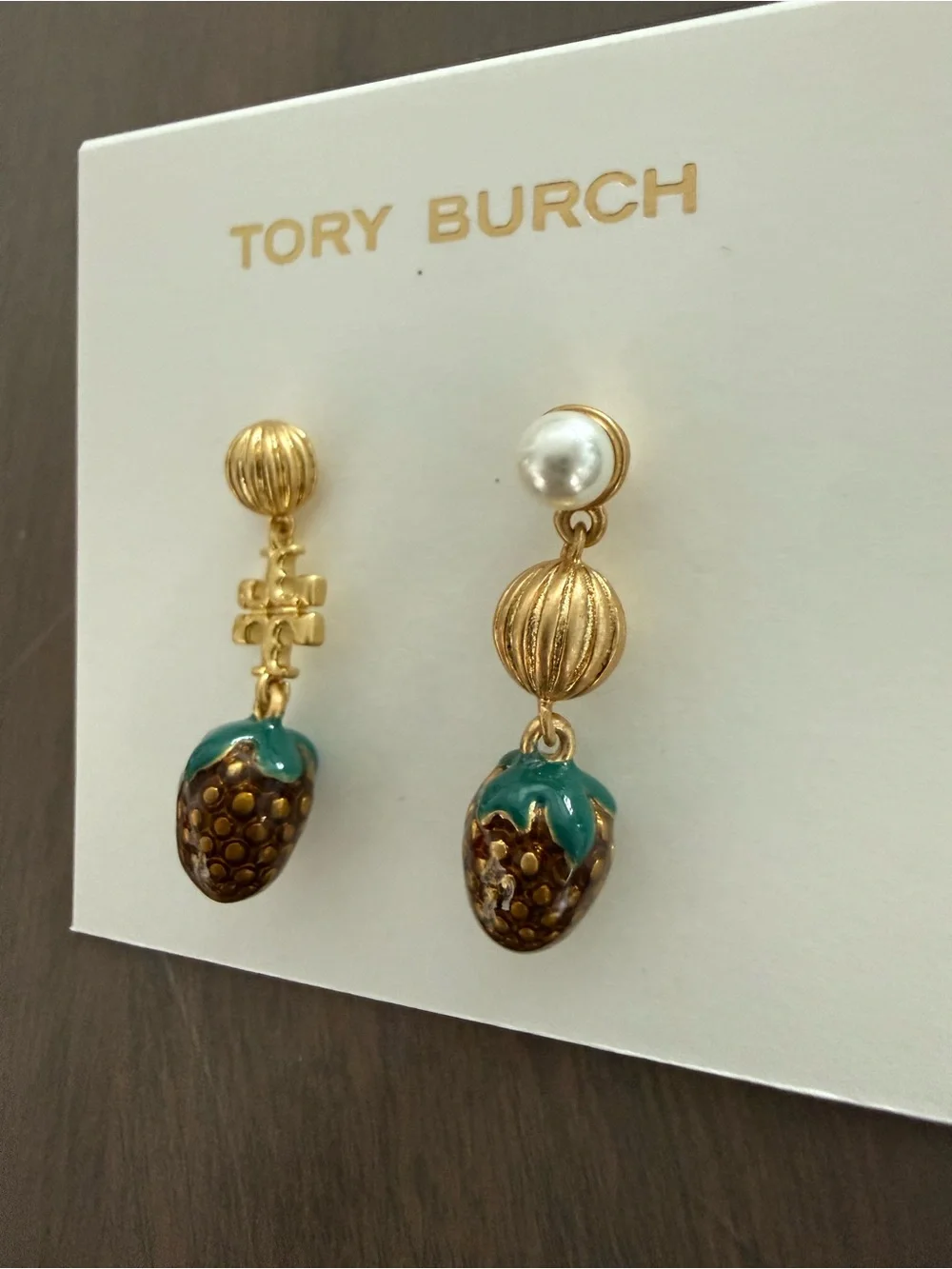 Tory Burch NWT Logo Strawberry Charm Drop Earrings $125 MSRP
